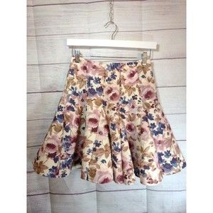 LC Lauren Conrad Runway Cream Floral Skater Style Skirt, Size 2